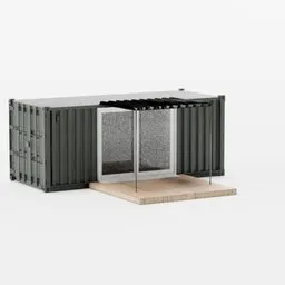 Detailed 3D shipping container home model with open sliding door, optimized for Blender rendering.