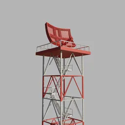 Detailed 3D rendering of a red and white radar tower structure, compatible with Blender modeling software.