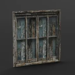 Detailed Blender 3D render of a vintage-style wooden window with weathered paint and clear glass.