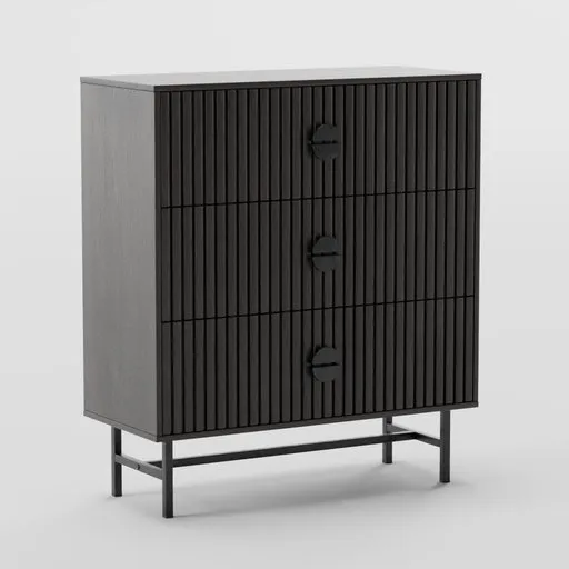 Grooved wood and steel commode