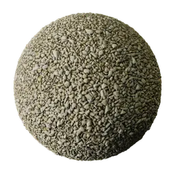 High-resolution seamless gravel PBR texture for 3D Blender material with adjustable sliders for color, AO, roughness, normal, and height maps.