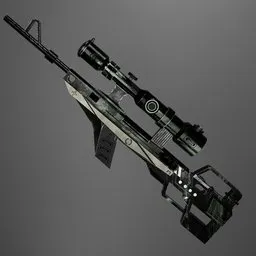 Highly detailed 3D model of a sniper rifle with realistic textures for Blender rendering and animation.