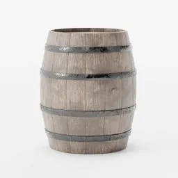 Detailed realistic 3D model of a vintage wooden barrel suitable for Blender rendering and game asset creation.