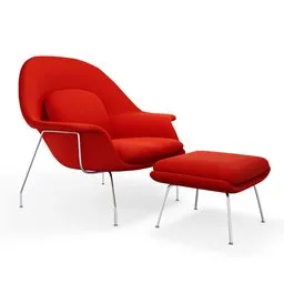 Detailed red 3D modeled chair and pedal resembling Knoll design on a white backdrop, optimized for Blender.