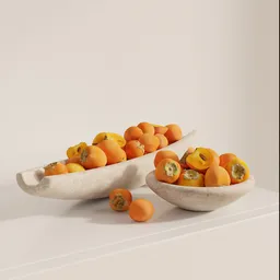 Persimmon Still Life in Stone Bowls