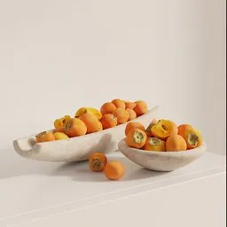 Persimmon Still Life in Stone Bowls