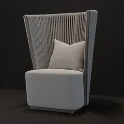 3D render of a modern high chair with rope detail, compatible with Blender, for digital interior design scenes.