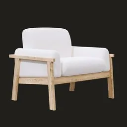 Elegant 3D-rendered Scandinavian-style armchair model with clean white upholstery and minimalist wood frame, ideal for Blender projects.