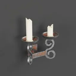"Decorate your medieval scenes with this highly detailed Wall Candle Holder 02 3D model for Blender 3D. Featuring a metal holder and two candles with a cast iron material, this model boasts of Daz3D Genesis Iray shaders and a render unreal engine. Get photorealistic results with this 17th-century inspired sconce in rusty metal finish."