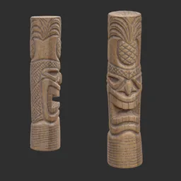 Tiki God Tropical Leaf Statue Aged Wood