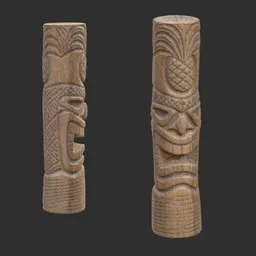 Tiki God Tropical Leaf Statue Aged Wood