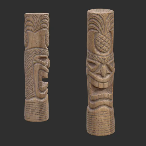 Tiki God Tropical Leaf Statue Aged Wood