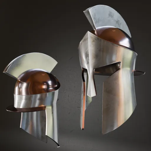 Low poly historic helmet 3D model with shoe belts details and high-quality metal textures, ready for subdivision, created in Blender.
