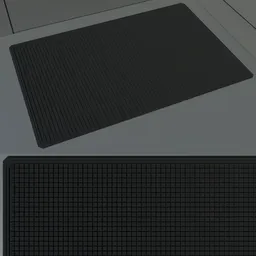 "Black outdoor rubber doormat 3D model for Blender 3D. Perfect for adding a realistic touch to your outdoor scenes. Made with substance designer height map and featuring a soft surface texture."