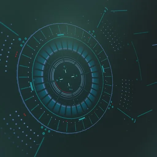 Sleek 3D futuristic HUD interface model with a central aim, stability, and sensor elements, ideal for Blender 3D projects.