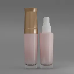 Detailed 3D Blender model of a pink gradient glass bottle with pump dispenser, ideal for cosmetic packaging designs.