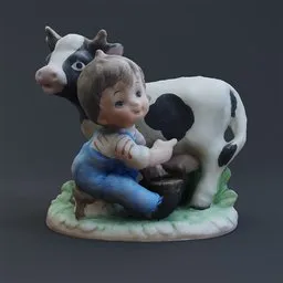 Optimized photogrammetry-based 3D model of a boy with cow, seamless UV map, ready for Blender with PBR texture.