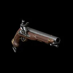 Highly detailed Blender 3D model of a wooden flintlock pistol, suitable for military simulations and historical renderings.