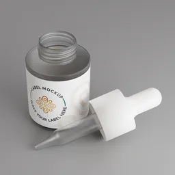 High-quality 3D Blender model of a serum bottle with a detailed dropper and customizable label design.