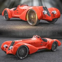 "Alfa Romeo 8C 2900 Spider 3D model created in Blender 3D: photorealistic, rigged, and fully modeled with smooth curvilinear design. Perfect for historic vehicle enthusiasts and low volume projects. Change the color in the shader section and tag @graphic.xcx for Instagram renders."