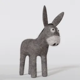 "Blender 3D model of a charming donkey toy crafted from felt, inspired by renowned artists like William Steig and James Dickson Innes. This asset pack features intricate details, including a white surface and a Maya 4D rendering. Perfect for exercises and creating personalized avatars using Blender 3D software."
