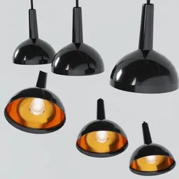 "Scandinavian-style ceiling light featuring black and orange lights, a detailed body shape, and smooth rounded shapes. Rendered using Maxwell Render and Redshift Render, this realistic decorative lamp adds a touch of elegance to any space. Ideal for Blender 3D users seeking high-quality 3D models for their projects."