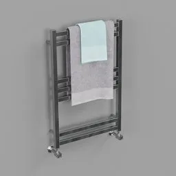 "Get the Bathroom Chromium Heated Towel Rail 3D Model for Blender 3D. Sleek lines and a powerful design inspired by Tommaso Redi. Perfect for any modern bathroom. Towels included!"
