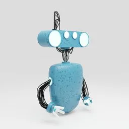 "Robert (Fully Rigged) - A high-resolution 3D model of a blue robot with two eyes and a head, suitable for Blender 3D software. This bipedal robot, depicted in a 3D render, is ideal for 3D printing and various projects. Experience the simplicity of fully rigged controls and unleash your creativity. Download now and enjoy!"