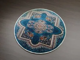 High-quality circular ornate rug 3D model, detailed textures, ideal for Blender renderings, design visualization.