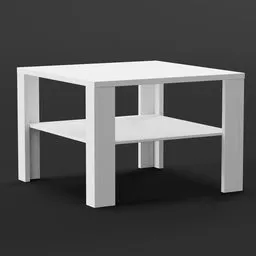 3D rendered white square coffee table with shelf, minimalist design, Blender 3D asset.