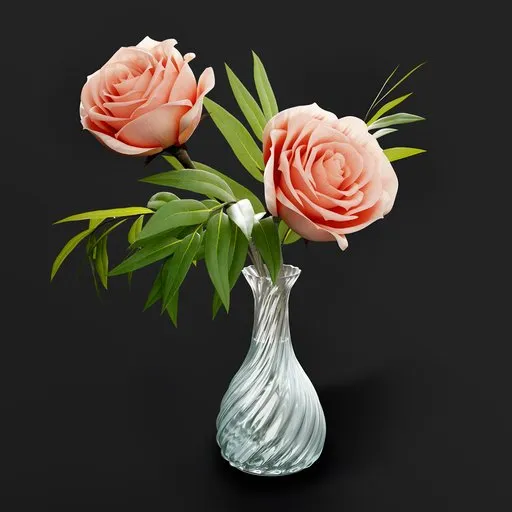 Roses in Twisted Glass Vase