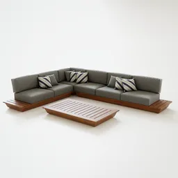 Highly detailed Blender 3D model of a modern lounge sofa set with cushions, perfect for garden visualization.