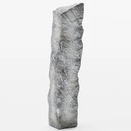 "Low-poly monolith sculpture, inspired by Vija Celmins and carved from sapphire stone, depicted on a white surface. Standing Stone 4 is a high-quality 3D model created using Blender 3D software and PBR textures."