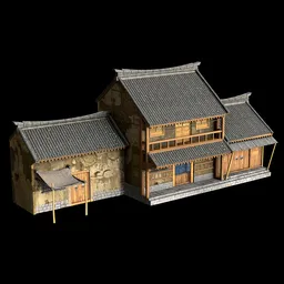 Chinese yellow wood house building