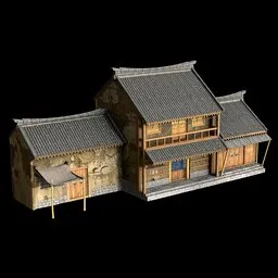 Chinese yellow wood house building