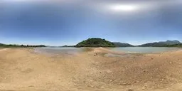360-degree HDR panorama featuring sunny beach and island for realistic lighting in 3D scenes.