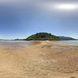 360-degree HDR panorama featuring sunny beach and island for realistic lighting in 3D scenes.