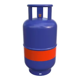 Detailed Blender 3D render of a blue and red LPG gas cylinder with a glossy finish, suitable for home and industrial use.