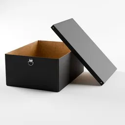 Detailed 3D model of a black, modern storage box with a hinged lid, rendered in Blender.