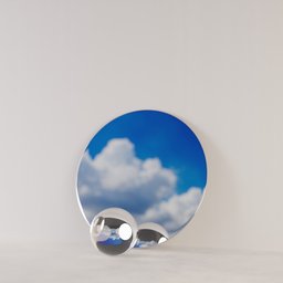 Reflective spheres capturing sky on a neutral backdrop for 3D render assets using Blender.
