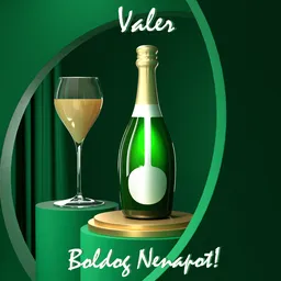 Wine glass with Champagne bottle