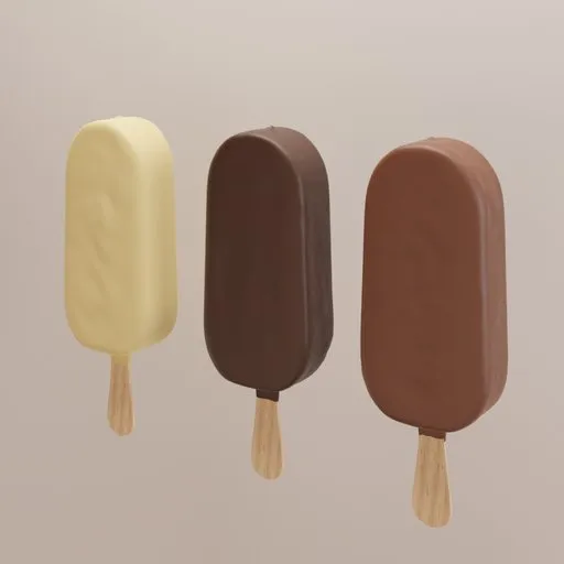 Realistic 3D-models of ice cream bars, various chocolate coatings, Blender render.