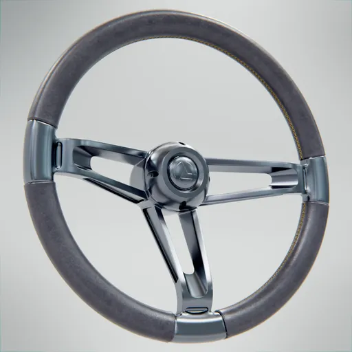 High-quality Blender 3D sports car steering wheel model with PBR textures, available in 2K resolution.