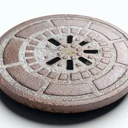 "Highly detailed 3D rendered model of a metal and concrete maintenance/inspection chamber cover, with realistic rust texture. Perfect for Blender 3D users looking to add authenticity to their designs."