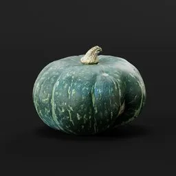 Realistic 3D scanned green kabocha squash model, perfect for detailed Blender renders in fall-themed scenes.