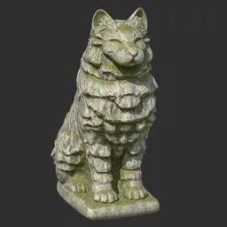 Furred cat stone moss statue
