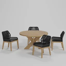 Round Teak & Woven Dining Set