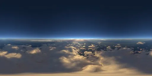 Stunning cloudscape at 10km altitude with sunlight piercing through for HDR lighting in 3D scenes, 16K resolution.