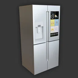 High-quality 3D model of a modern smart refrigerator with a display interface for Blender rendering.