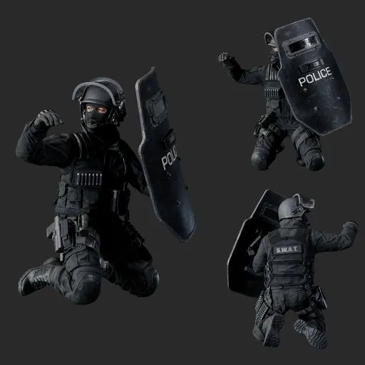 Police Tactical Unit Kneeling Shield Signal